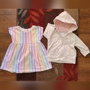 Pastel Striped Dress 6-9M and Cream Hoodie 3M Set